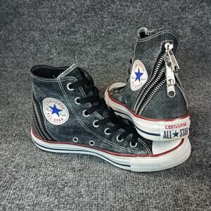 Converse Chuck Taylor Tri Zip Women Size 7 Black Grey Denim Sparkle Wash